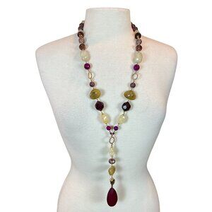 Chicos Syrah Warm Tone Multi Colored Beaded Gold Tone Y-Necklace NWT